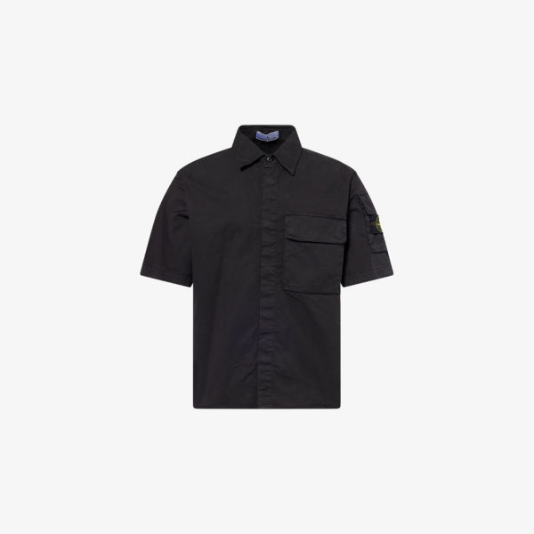 

Хлопковая рубашка с коротким рукавом из ткани Supima Stone Island, черный