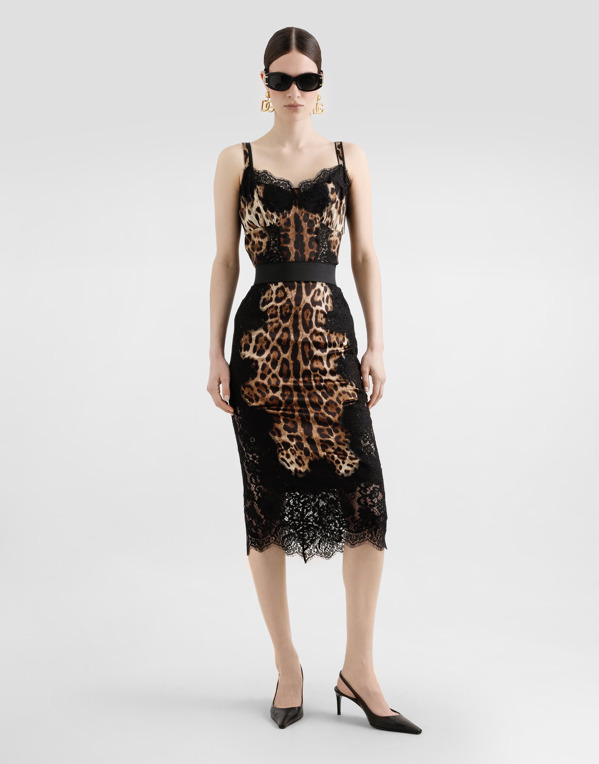 Атласный топ с леопардовым принтом и кружевной вставкой Dolce & Gabbana, анималистичный принт — фото 2