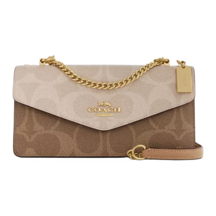 

Кожаный конверт Klare Coated Canvas, сумка через плечо, кроссбоди средний размер женская tan COACH