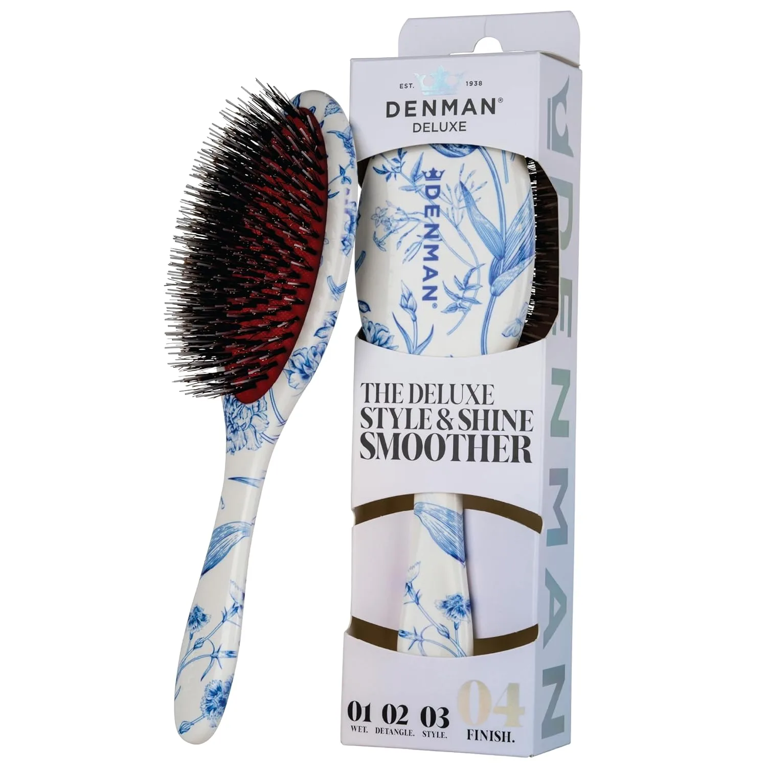 Denman Boar Bristle Hair Brush - щетка для волос с натуральной щетиной для укладки, блеска и распутывания, для всех типов волос Средний, Blue Belle