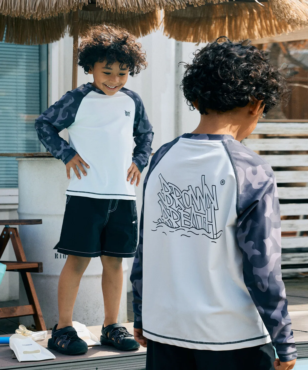 Детский комплект для плавания Camo Rash Guard с шортами от Brownbreath Kids