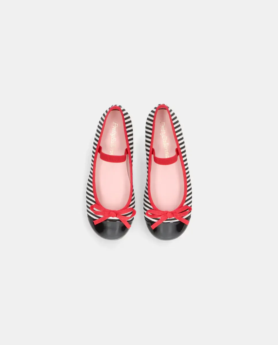 Детские балетки Ханна из ткани и лаковой кожи Pretty Ballerinas, черный / белый / красный — фото 2