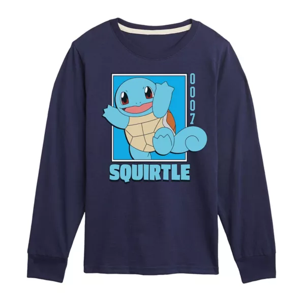 

Мальчики 8-20 футболка с длинным рукавом и принтом покемона Squirtle Licensed Character, синий