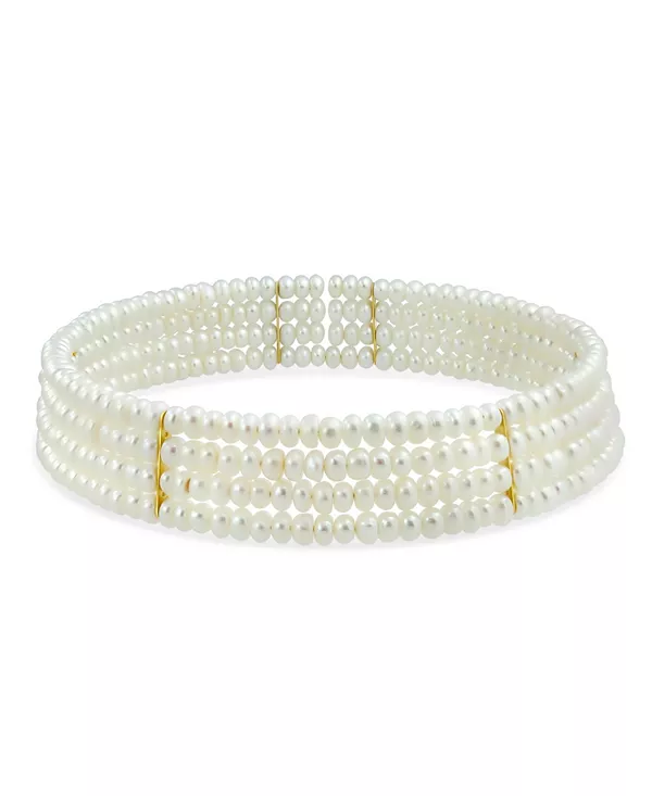 

Изящное классическое ювелирное украшение, широкое 4-рядное ожерелье из белого пресноводного культивированного жемчуга, позолоченное, регулируемое по размеру, для выпускного бала Bling Jewelry, gold-tone