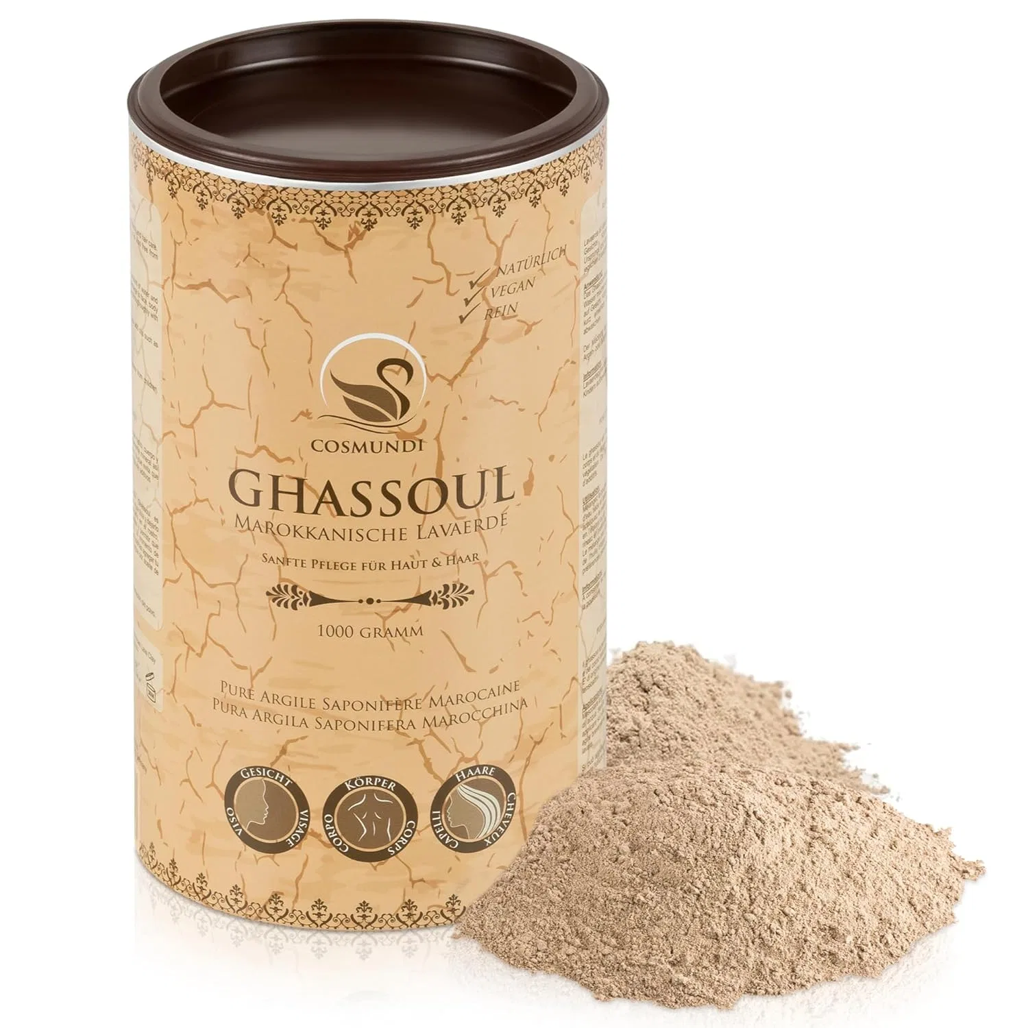 Марокканская лавовая минеральная глина Ghassoul, 1000 г Cosmundi