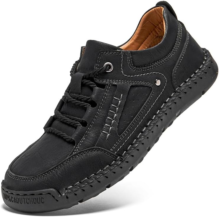 

Мужские кожаные лоферы большого размера - туфли с круглым носком без шнурков на резиновой подошве с противоскользящим эффектом для повседневной носки Hoalox, черный