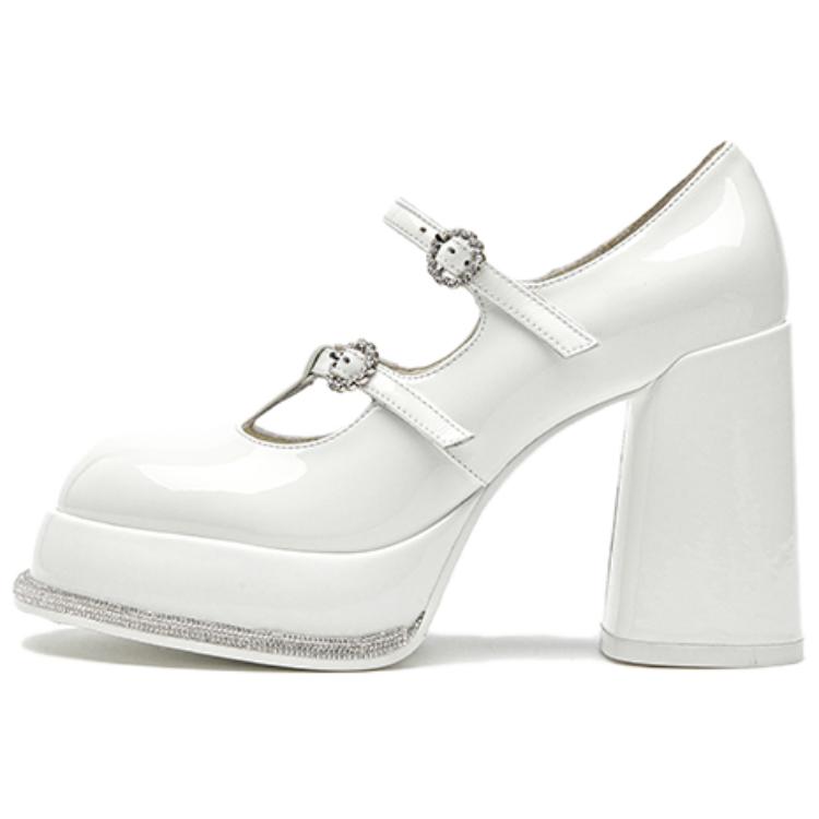 SHOESZOOO Туфли Мэри Джейн на толстом каблуке 10,5 см, женские, цвет "закат", теплый белый