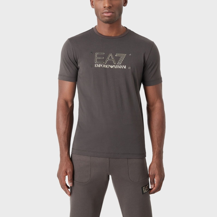 EMPORIO ARMANI Футболка с коротким рукавом и круглым вырезом EA7 с принтом мужская soil brown — фото 3