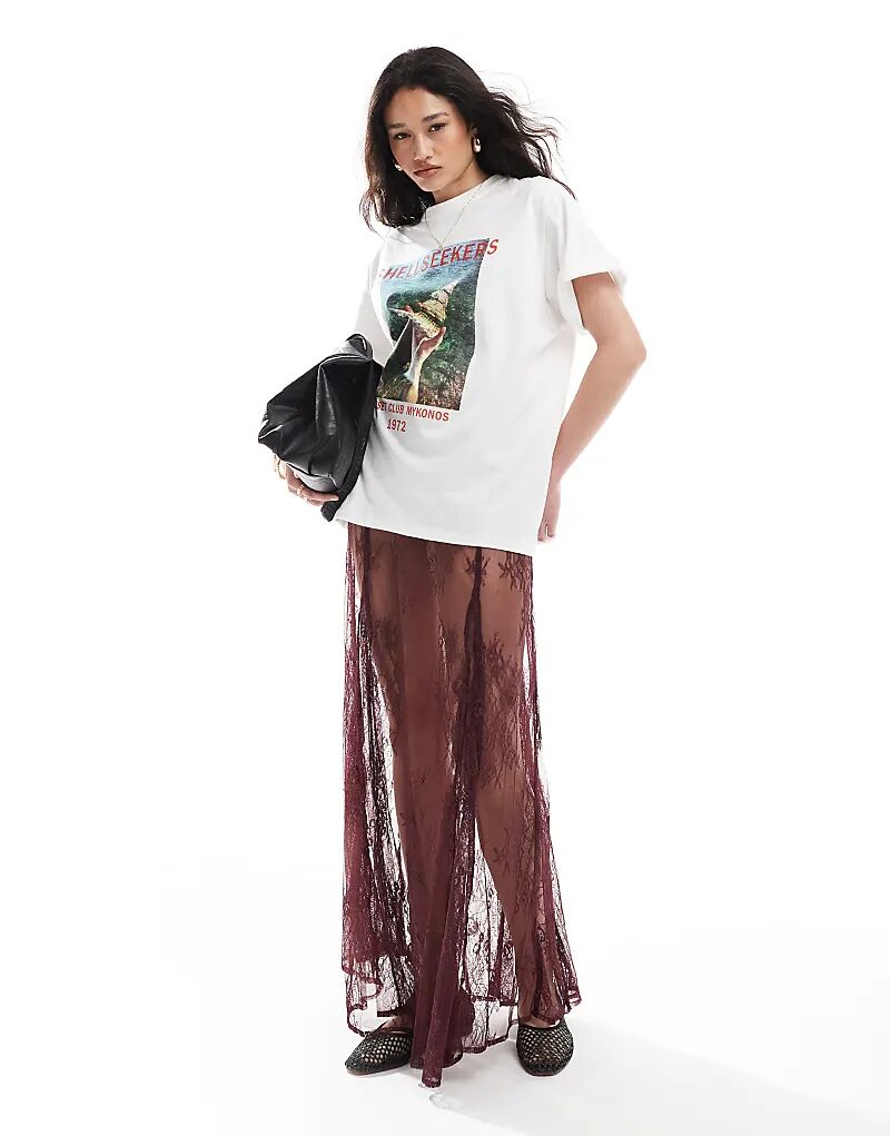 

Длинная юбка-годе из кружева ASOS DESIGN бордового цвета
