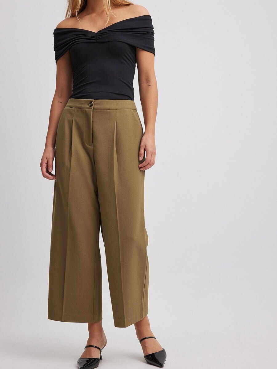 

Брюки NA-KD Loose fit Pleat-Front Pants, оливковый
