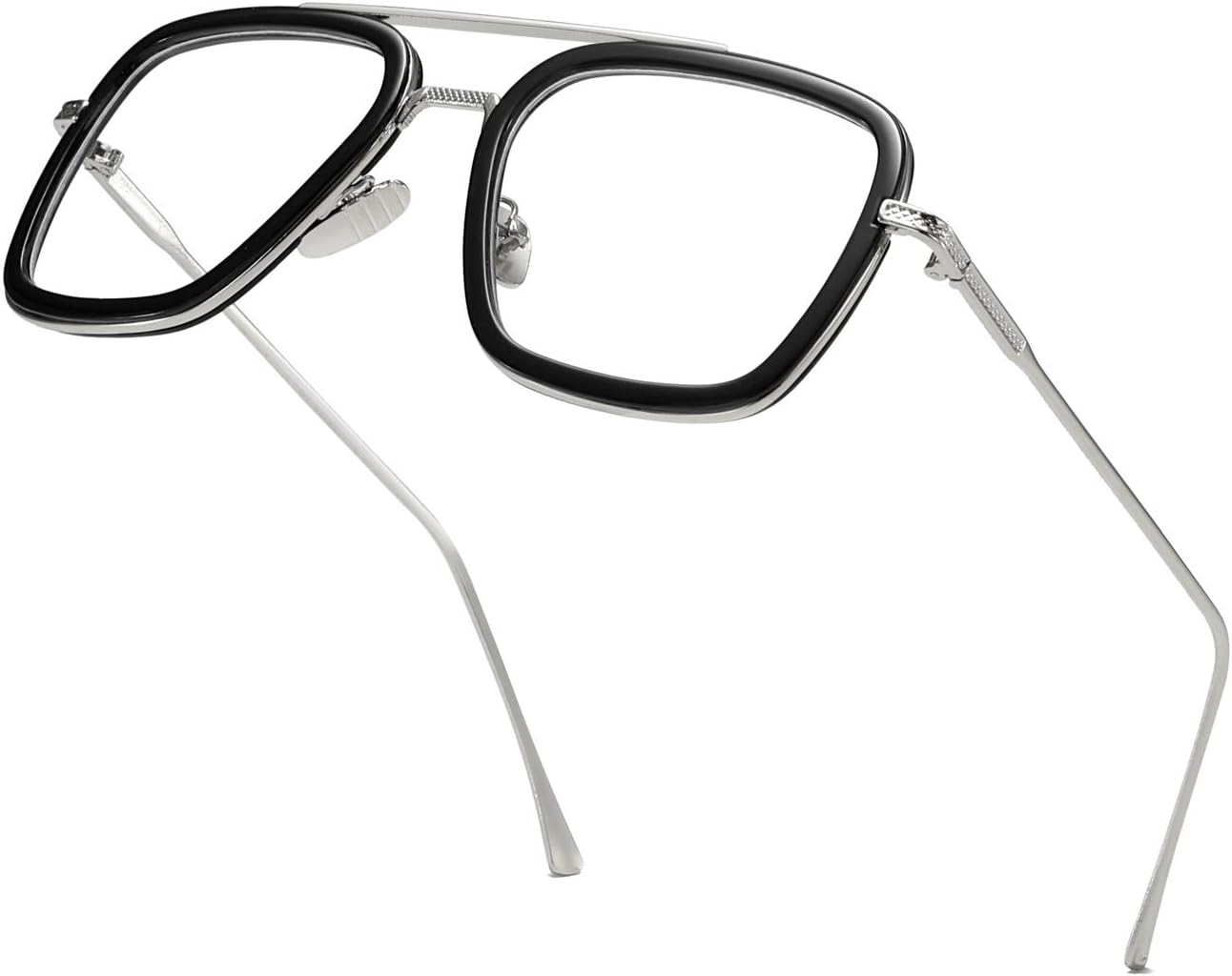 

Винтажные солнцезащитные очки Тони Старка в квадратной металлической оправе для мужчин и женщин — винтажные солнцезащитные очки Железного Человека и Человека-паука aisswzber, Silver&transparent