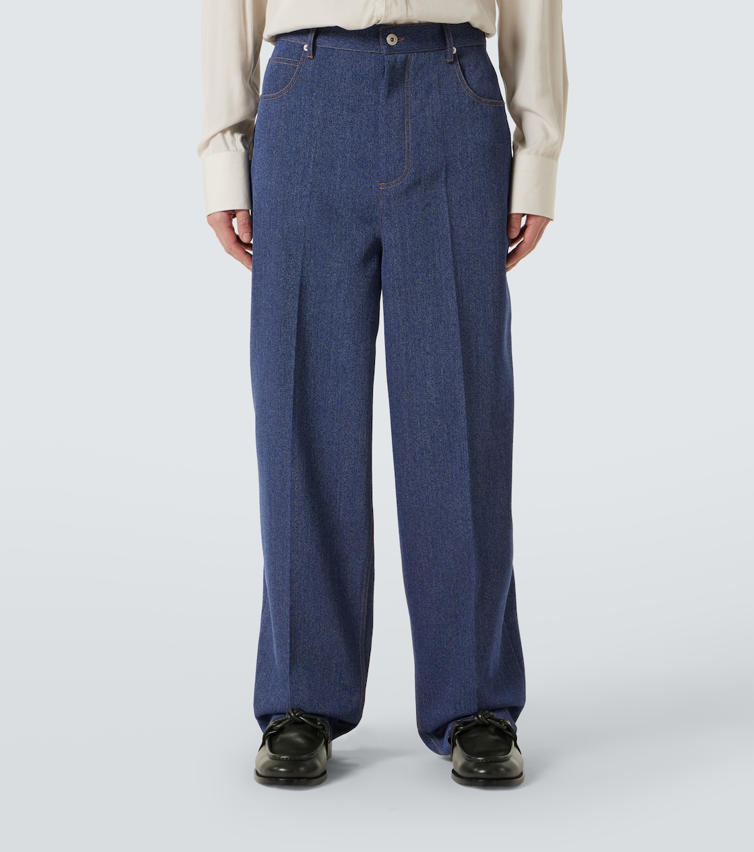 Широкие брюки-клеш из шерсти и хлопка Drill Bottega Veneta, Indigo — фото 3
