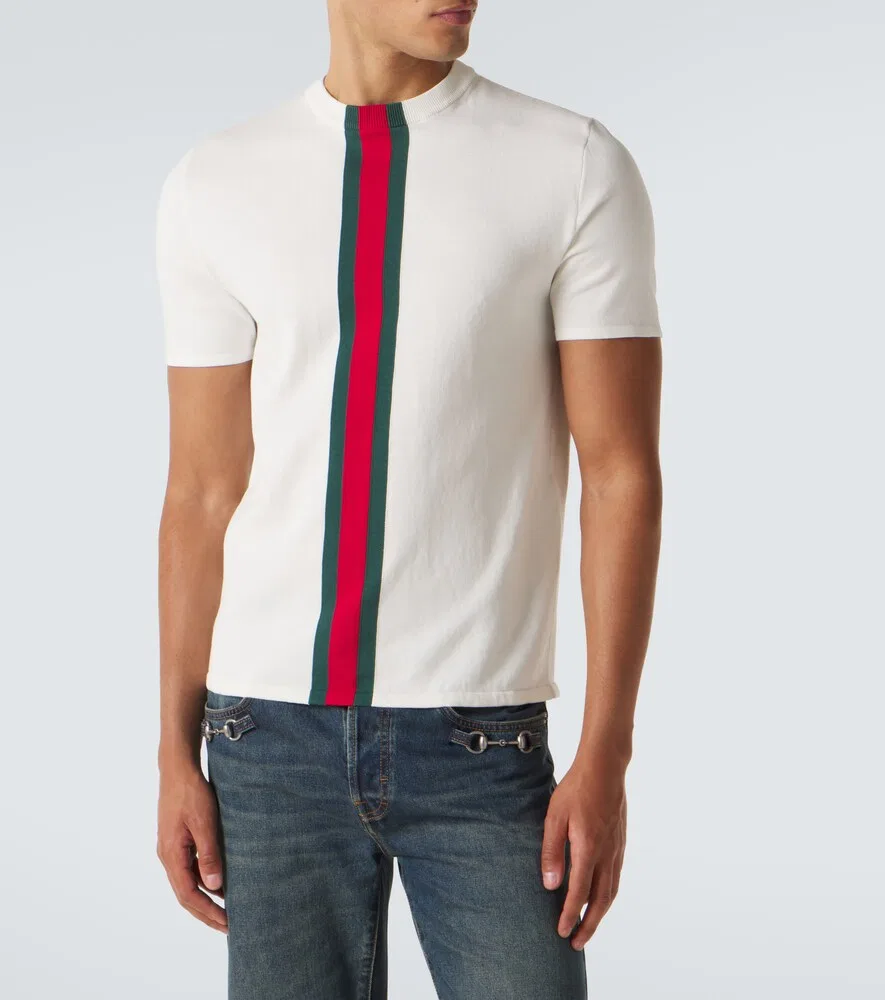 Футболка Gucci Web Stripe, хлопок, белый — фото 3