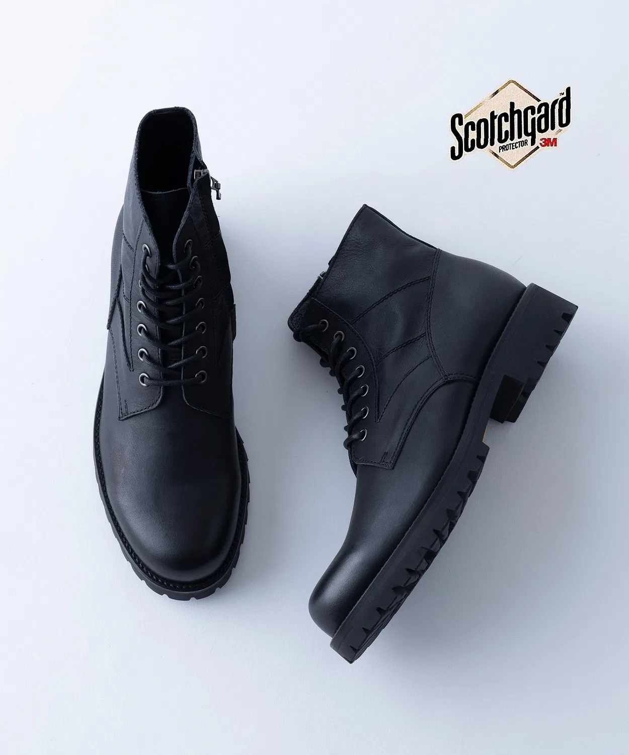 Ботинки кожаные PADRONE WPL SIDE ZIP LACE UP BOOTS с водонепроницаемой мембраной Vibram, чёрные