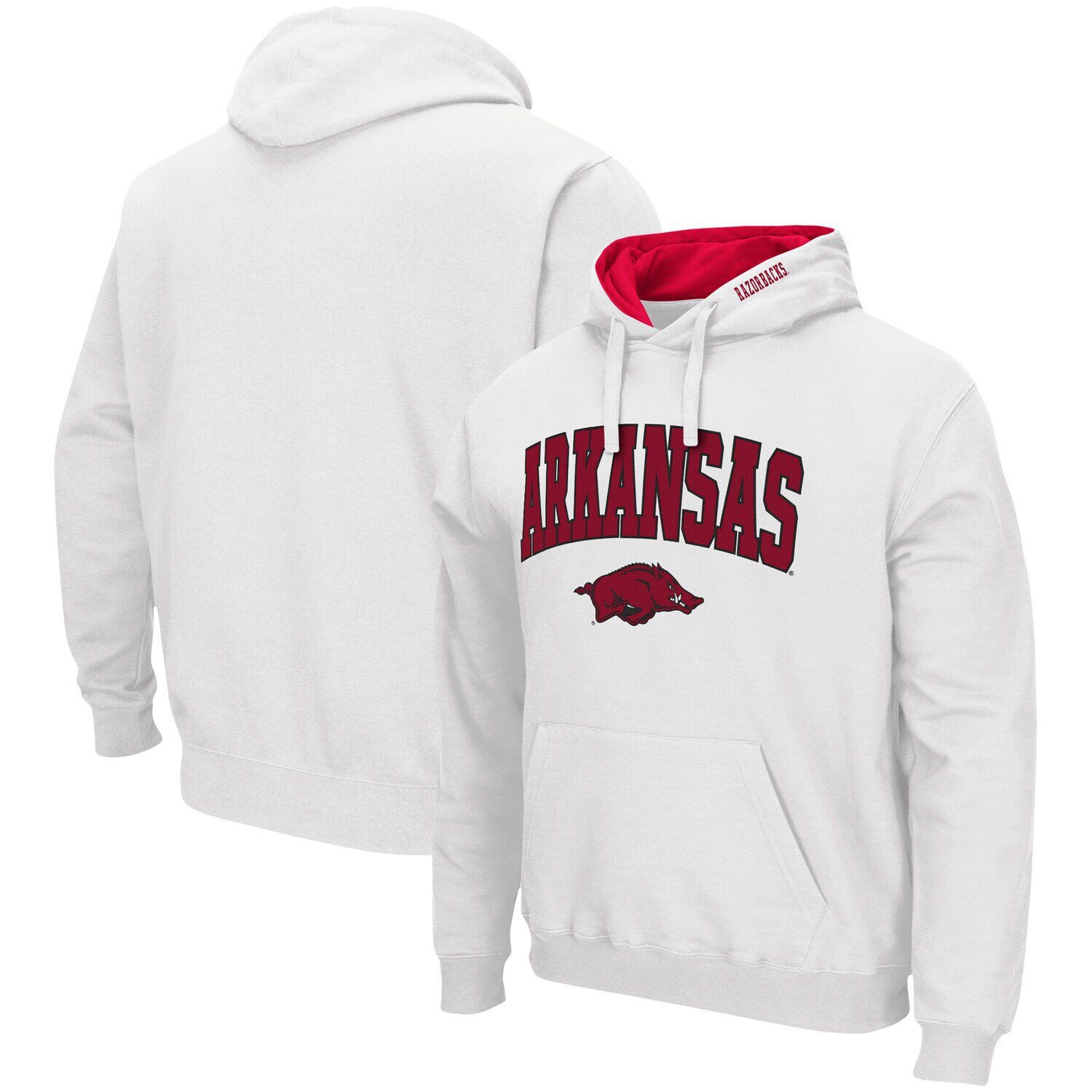 

Мужской белый пуловер с капюшоном Arkansas Razorbacks Arch & Logo 3.0 Colosseum