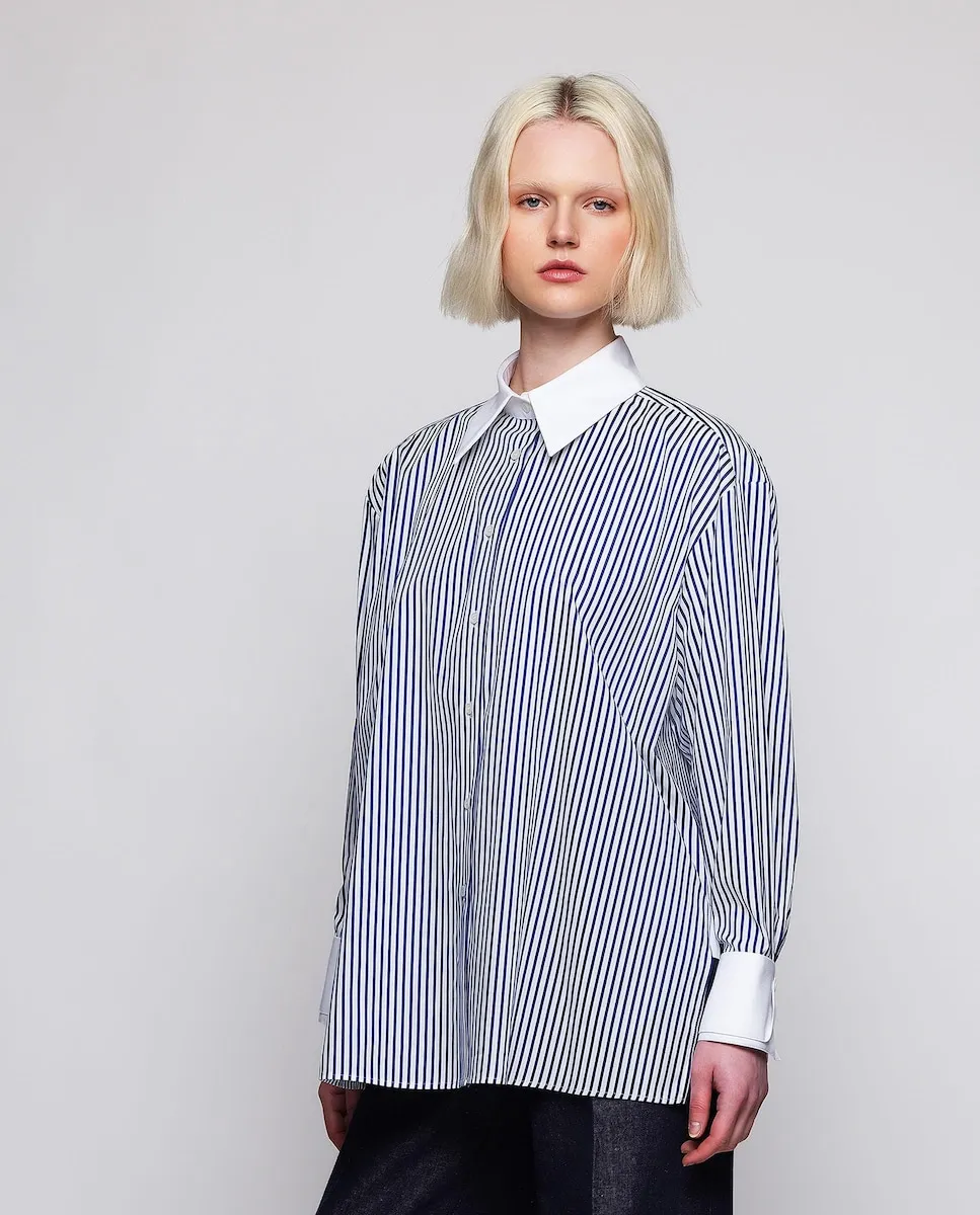 

Женская рубашка в полоску из жаккардового хлопка Mirto, синий/белый