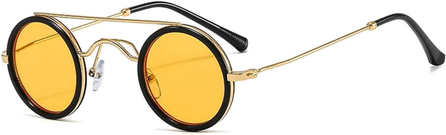 

Популярные модные маленькие круглые солнцезащитные очки для женщин в винтажном стиле, металлик, панк, для мужчин, с прозрачными линзами Ocean Lens Uv400 HHZZYVY, Black Yellow