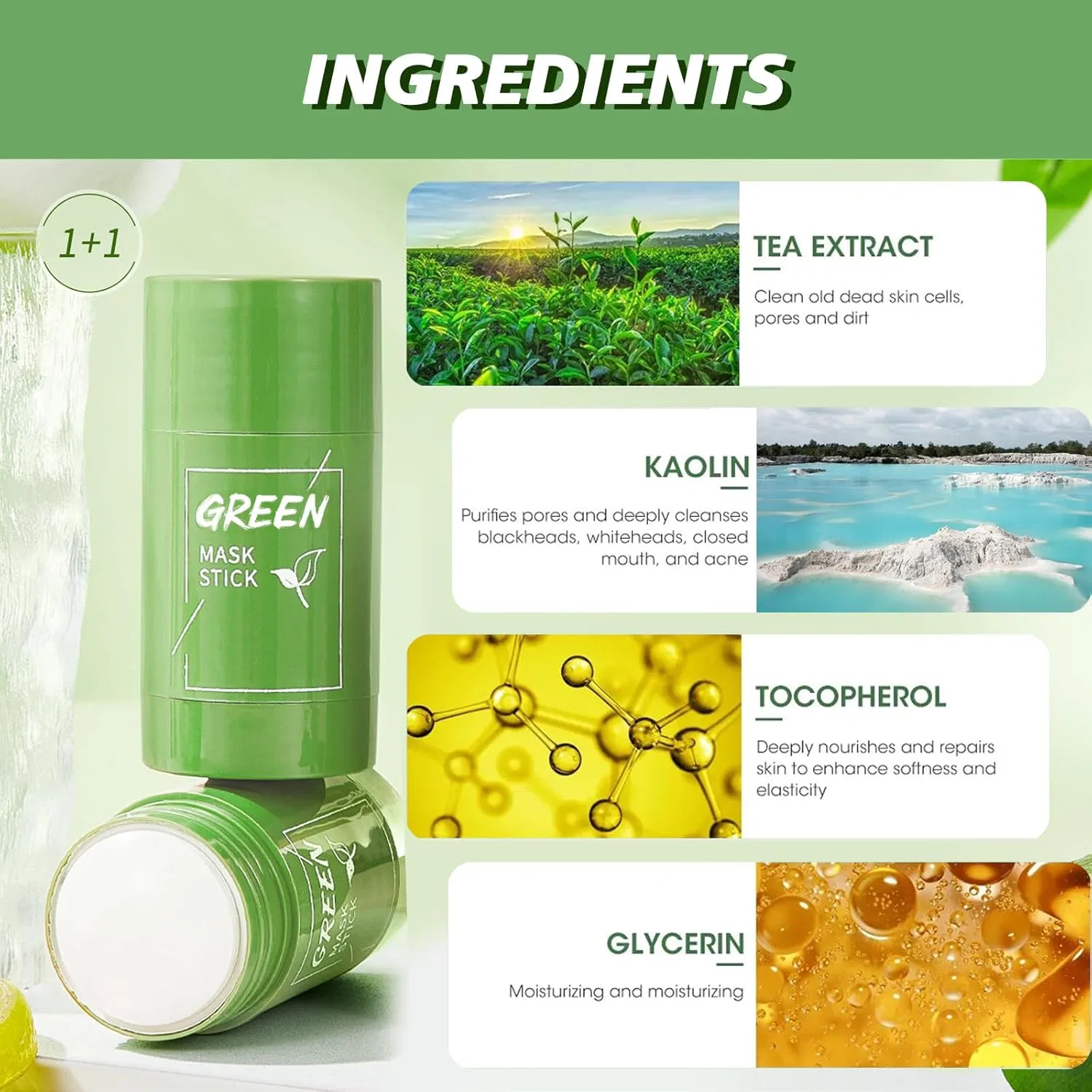Маска-стик с зеленым чаем для глубокого очищения пор, 2 шт. Housn, 2 X Green Tea Face Masks — фото 4