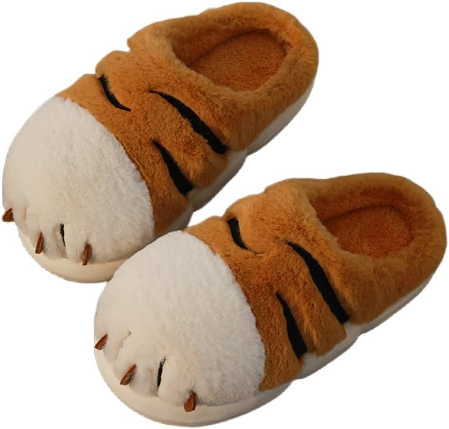 

Тапочки WYIKE для женщин и мужчин с теплым плюшем и тигровыми когтями - взрослые хлопковые домашние нескользящие тапочки с толстой подошвой для зимнего тепла, Tiger Claw-slipper
