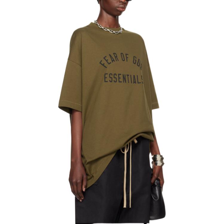 Футболка Fear of God Essentials Jersey Crewneck Tee 'Olive', оливкого-зеленый — фото 4