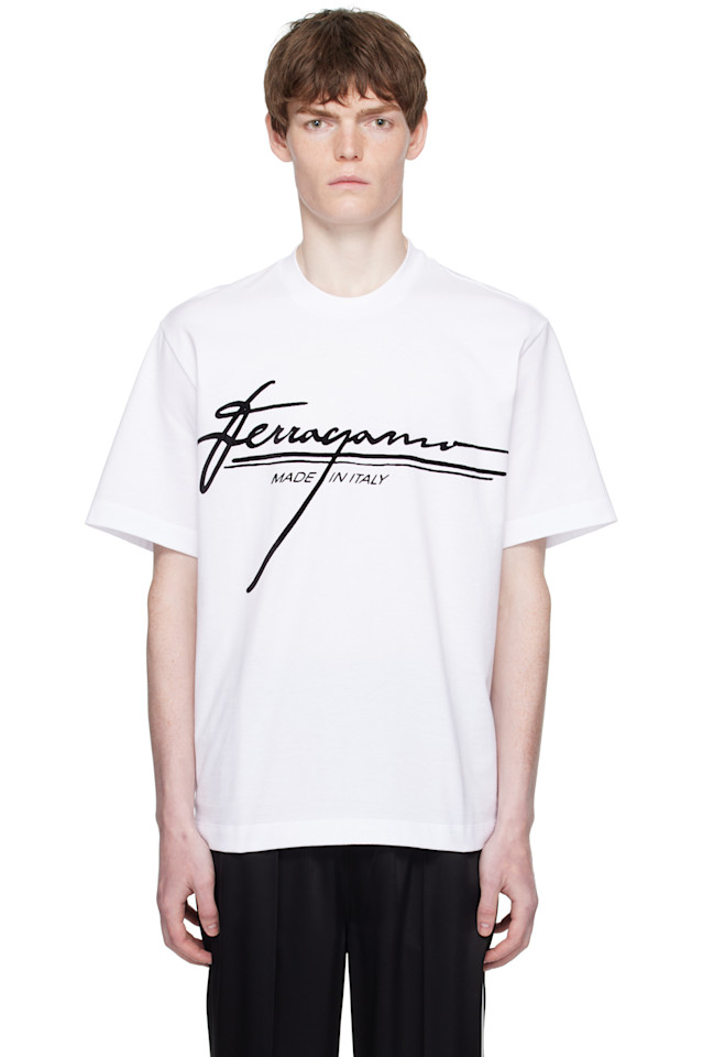 

Футболка с принтом и круглым вырезом Signature Ferragamo, белый