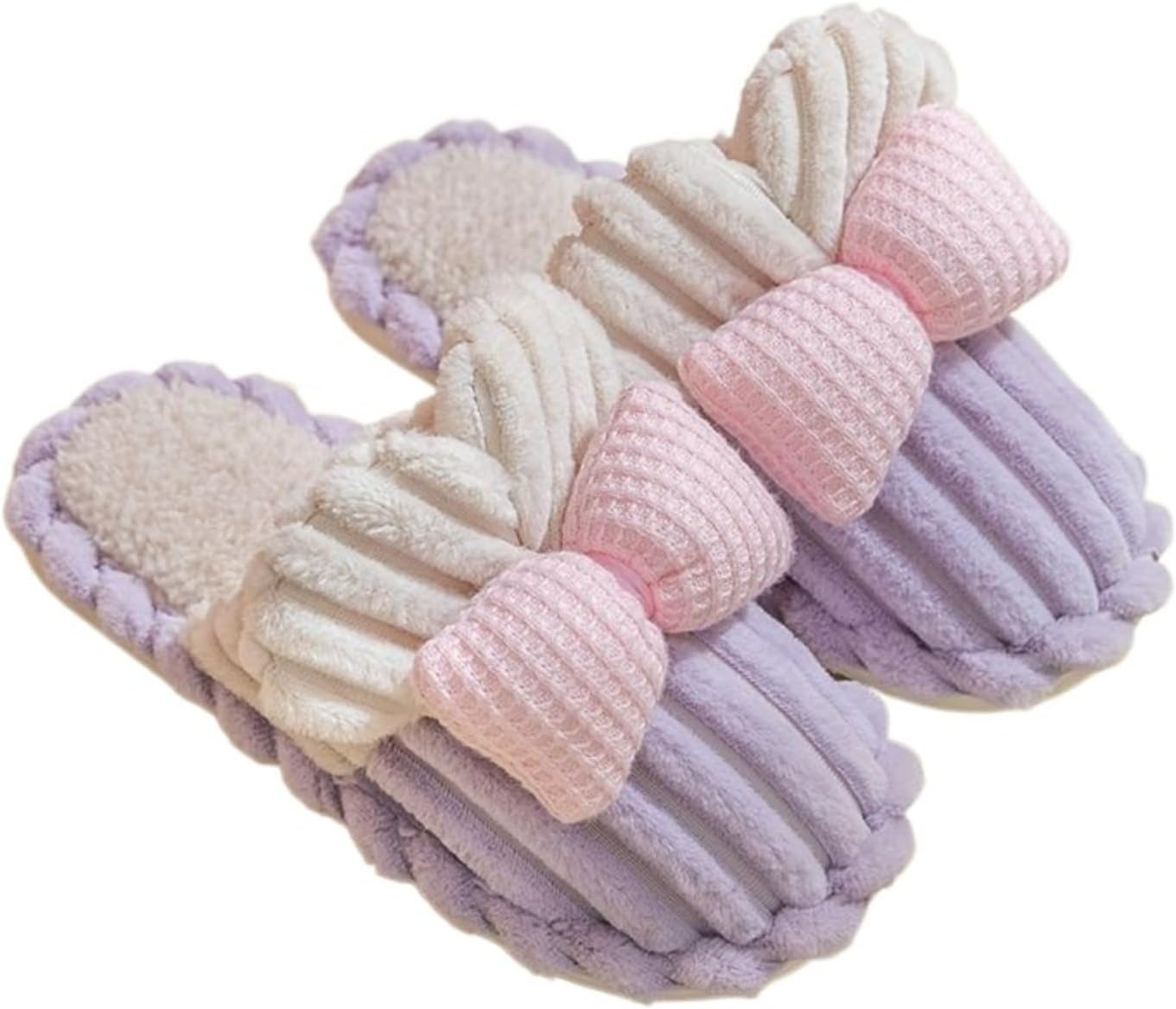 

Милые тапочки с бантом для женщин и мужчин, розовые, мягкие, пушистые, зимние, плюшевые, с нескользящей подошвой, теплые для дома и улицы Elirar