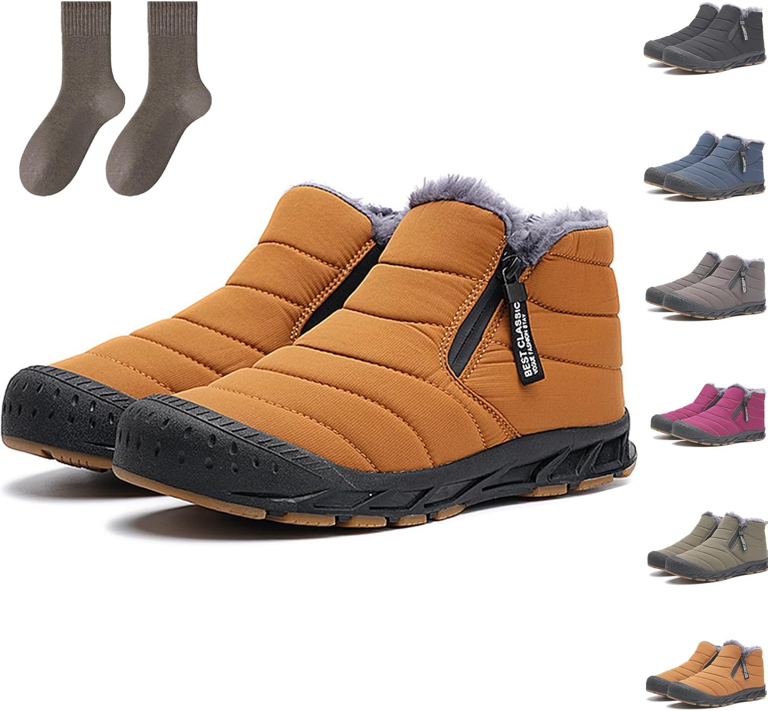 

Мужские зимние ботинки MIOKUKO, водонепроницаемые зимние ботинки, мужские зимние ботинки на молнии, облегченная уличная обувь, высокие теплые ботинки с подкладкой из меха, желтый