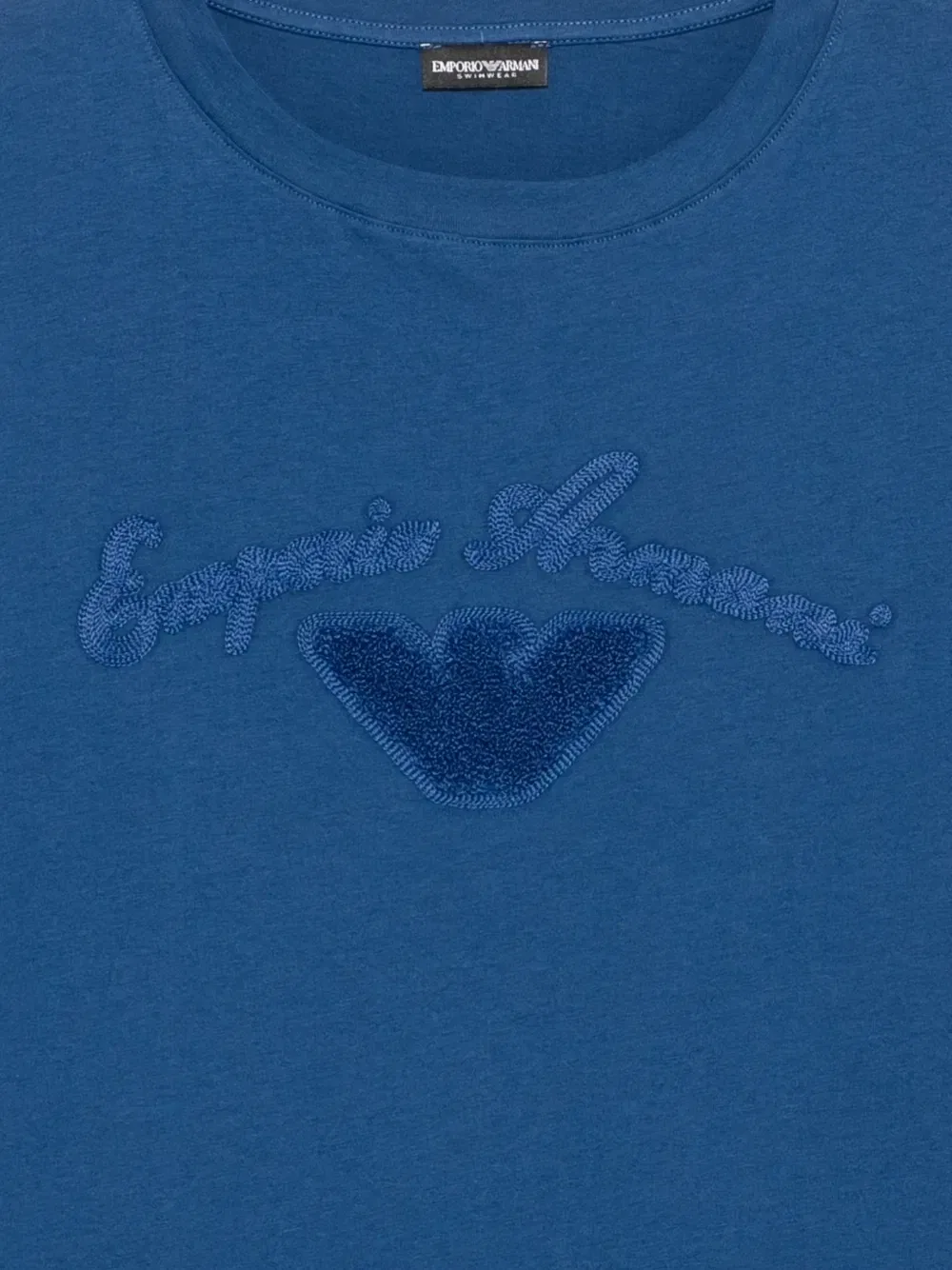 Пляжное платье-футболка с вышитым логотипом Emporio Armani, синий — фото 3
