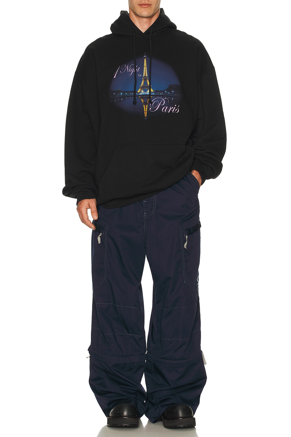 

Ночная толстовка с капюшоном oversize Night in Paris Vetements, Washed Black