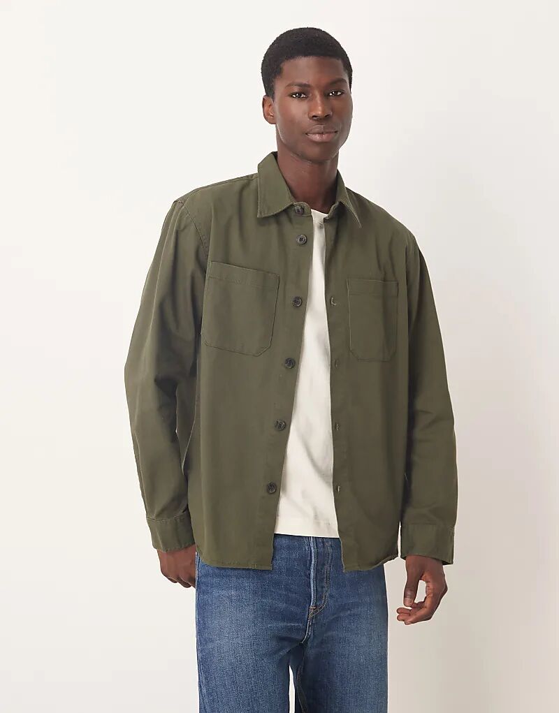 

Верхняя рубашка из отборного 100% хлопка с карманами Selected зеленого цвета