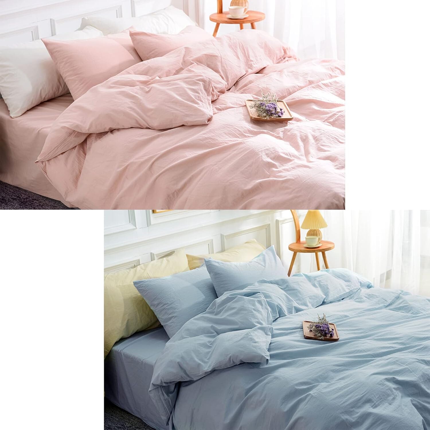 

NEXHOME PRO Комплект пододеяльников из 100% стираного хлопка King Size, светло-розовый и синий