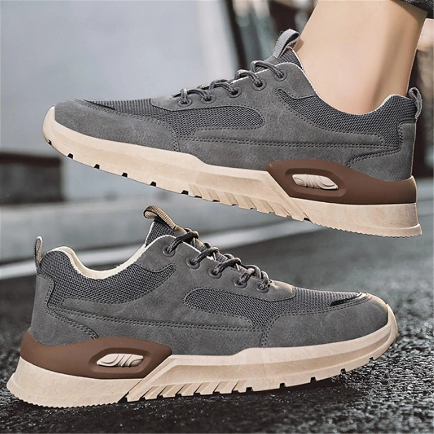 Manner Low Top Atmungsaktive Lauf PU повседневные спортивные кроссовки Herren Leder Generic, серый — фото 4