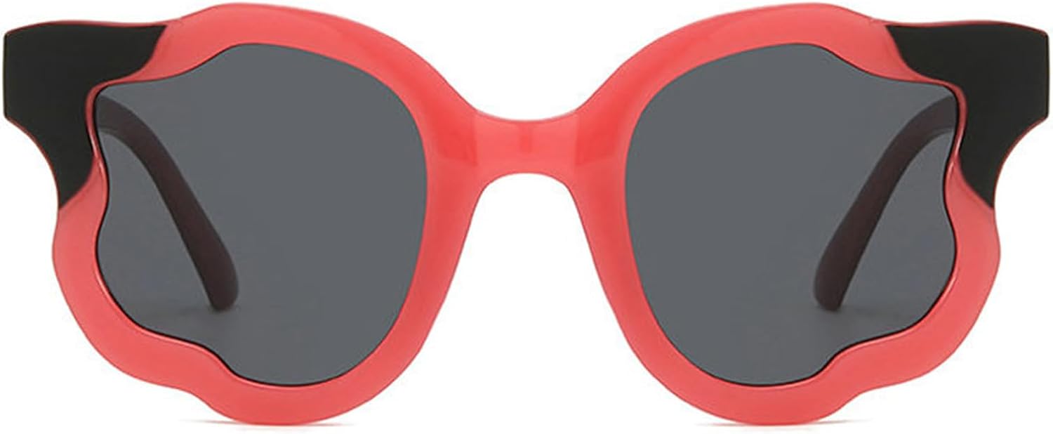 

Willochra Большие круглые панк-солнцезащитные очки для женщин в крупной оправе, 2024 год, роскошные очки с неровной волнообразной формой и цветочным рисунком, модель F28, Red