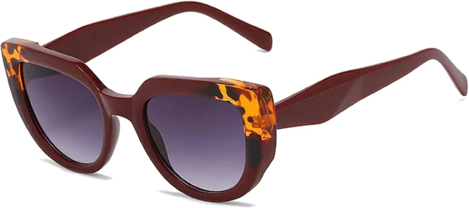 

Модные двухцветные солнцезащитные очки «кошачий глаз» для женщин, роскошные, в стиле ретро, ​​градиентные, с защитой от УФ-излучения UV400 TOIPASTN, Dark Red Grey