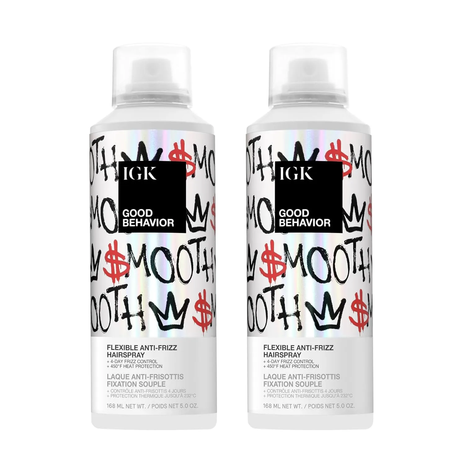 IGK Good Behavior Flexible Hairspray 2 шт - лак для волос средней фиксации с контролем пушистости на 4 дня и термозащитой до 450°F, веганский и cruelty-free