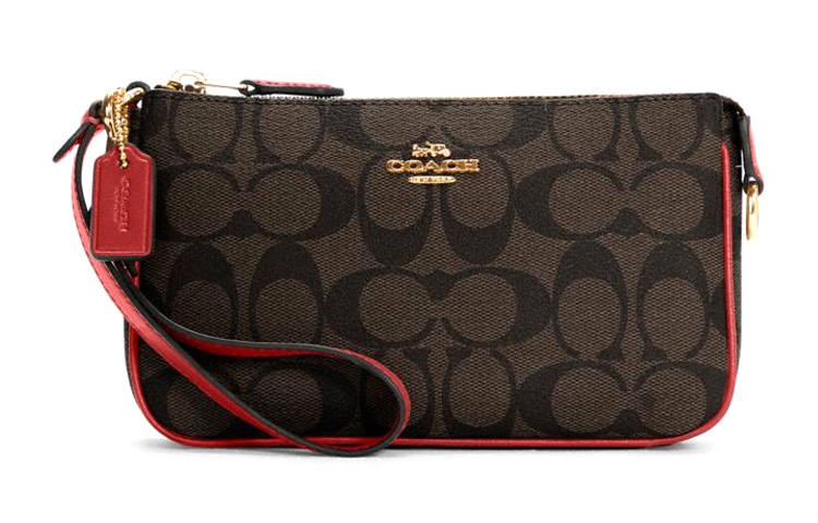 

COACH Нолита холщовая с кожаной сумочкой на запястье через плечо клатч маленький размер женская темно-коричневая