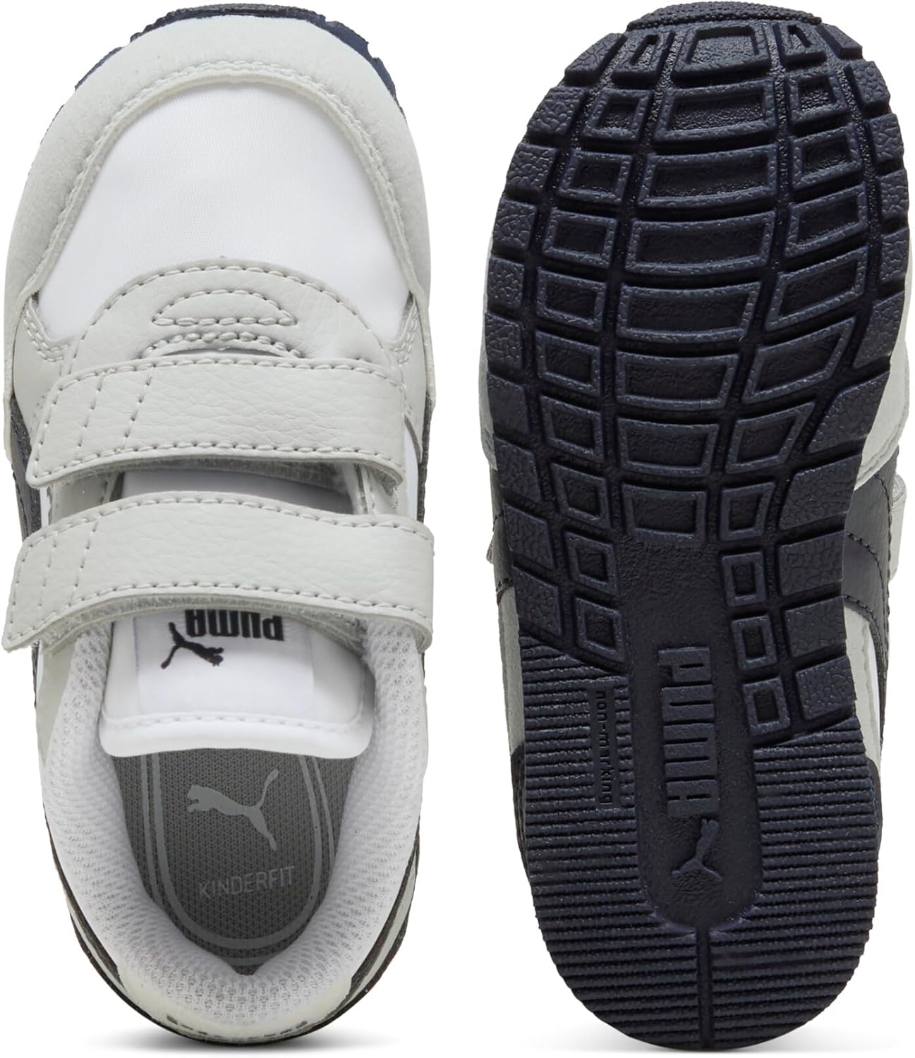 Кроссовки Puma St Runner унисекс-детские на липучке, белый/светло-серый/темно-синий — фото 4