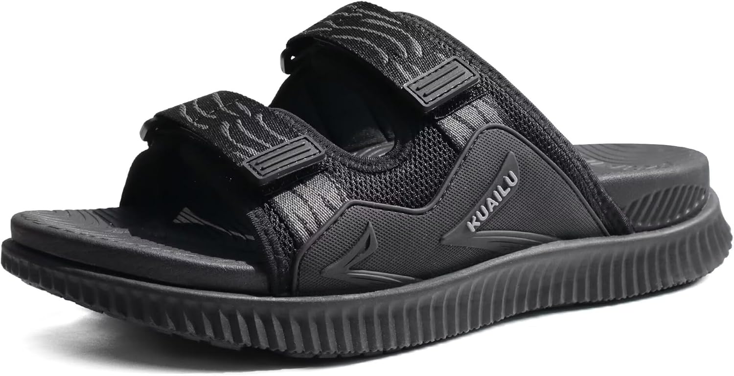 

Мужские ортопедические сандалии KuaiLu, спортивные сандалии с толстой амортизирующей подошвой для восстановления, регулируемый ремешок, открытый носок, с поддержкой свода стопы для комфортной ходьбы при подошвенном фасците, черный