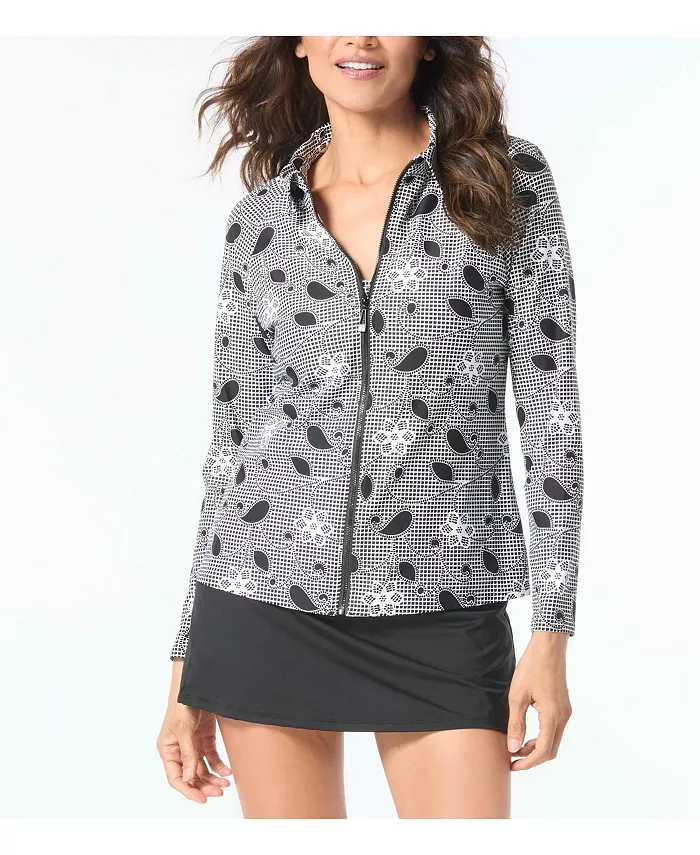 

Женский рашгард для плавания на молнии спереди Beach House, черный