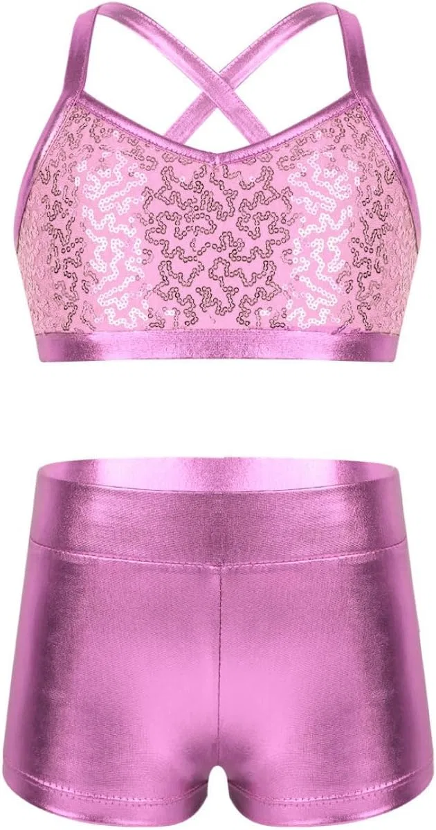 Детский спортивный костюм с пайетками Raenseen, топ и шорты, Pink