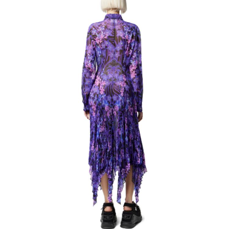 Футболка с барочным принтом и плиссировкой VERSACE, фиолетовая — фото 4