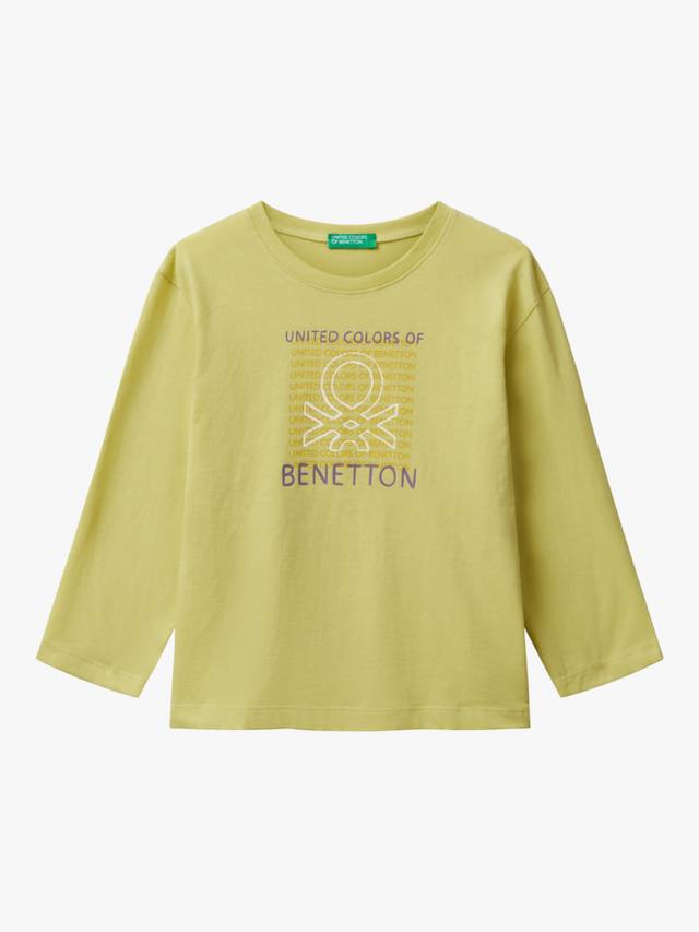 

Детская хлопковая футболка с длинным рукавом и логотипом Benetton, Green