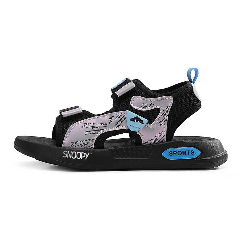 

Детские сандалии с низким верхом, противоскользящие, устойчивые к истиранию и отскоку SNOOPY, черный/серебряный