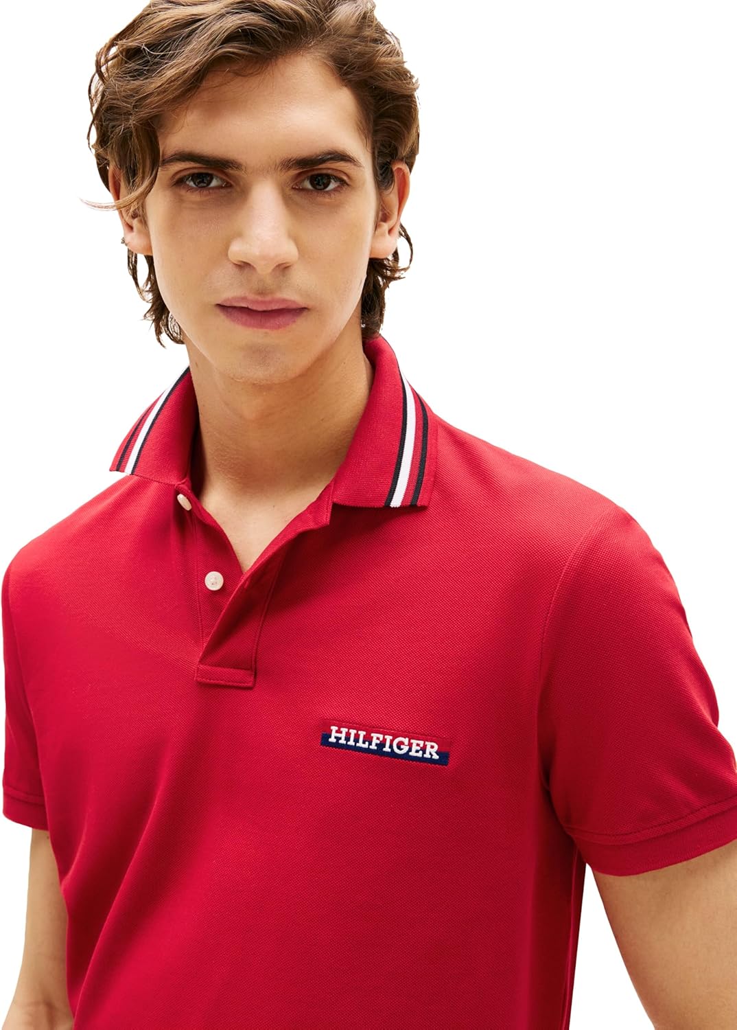 Мужские повседневные рубашки-поло Tommy Hilfiger с коротким рукавом, классического кроя, с эластичными вставками и воротником, Medium Red — фото 2