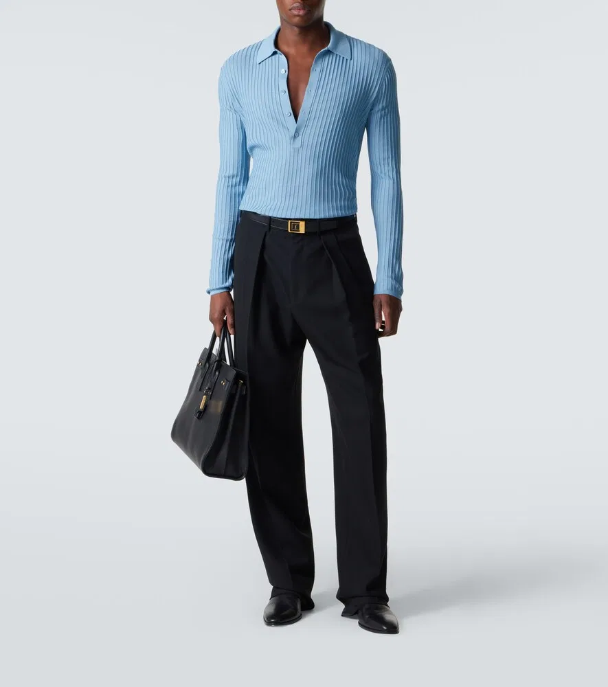 Рубашка-поло из шерсти, кашемира и шелка Saint Laurent, синий — фото 2
