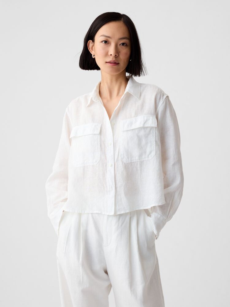 

Укороченная льняная рубашка Gap, белый