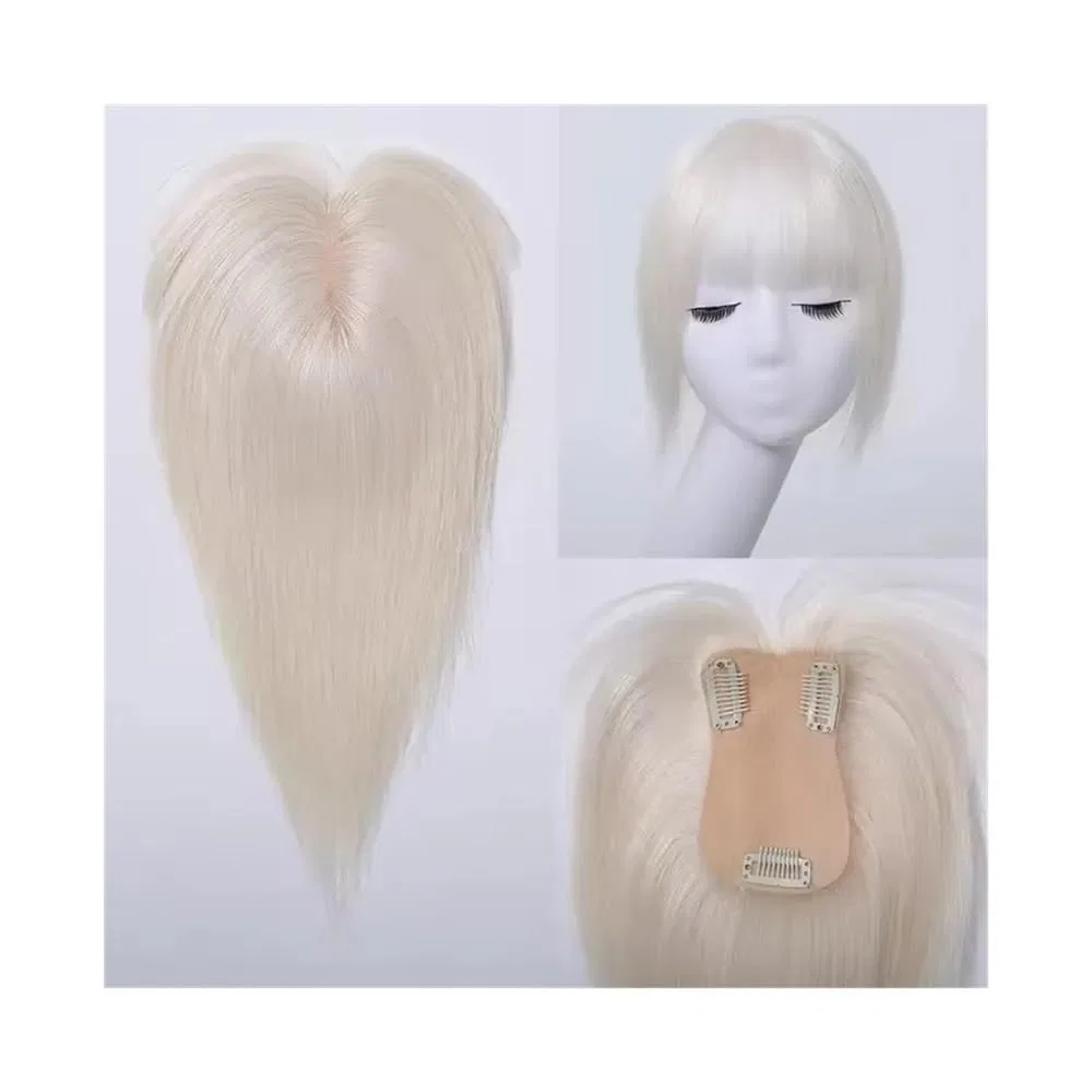 Накладка для волос из натуральных волос Remy с челкой 10 дюймов (коричневый микс блонд) Jianbohairs — фото 4
