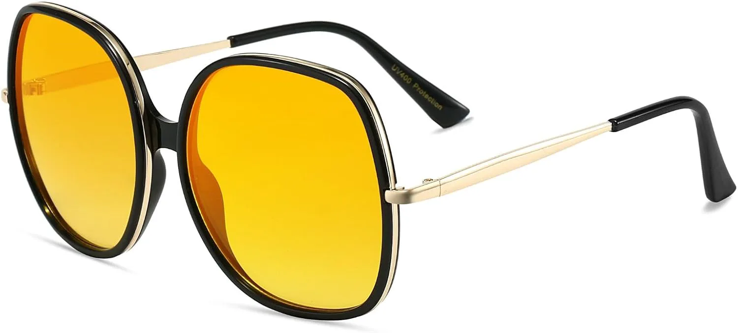 

Солнцезащитные очки Freckles Mark 70-х годов, очень большие, квадратной формы, винтажная прямоугольная пластиковая оправа, Black / Gradient Orange Yellow