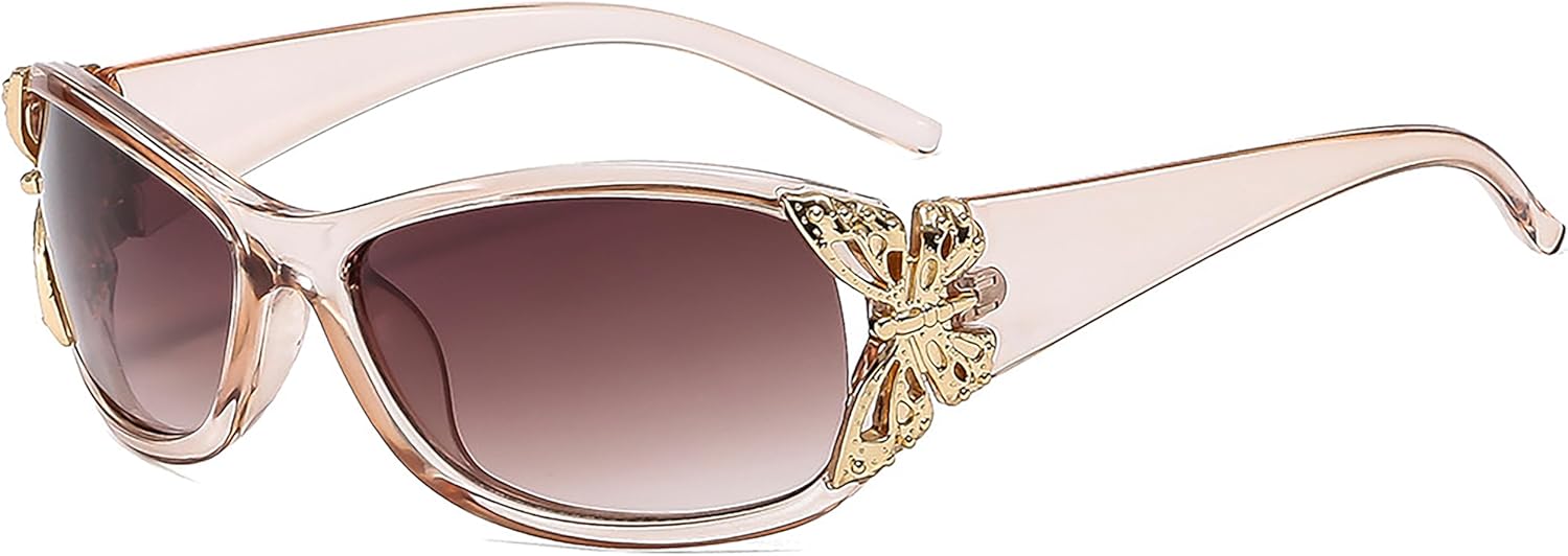 

Модные солнцезащитные очки в стиле Y2K с бабочками для женщин, винтажные солнцезащитные очки с обтекаемой формой, идеально подходят для вождения, пляжной вечеринки Generic, F