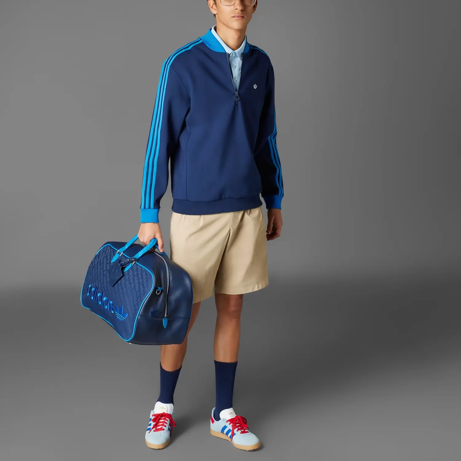 Свитшот с молнией на четверть 3 Stripes Adidas Originals, индиго — фото 3